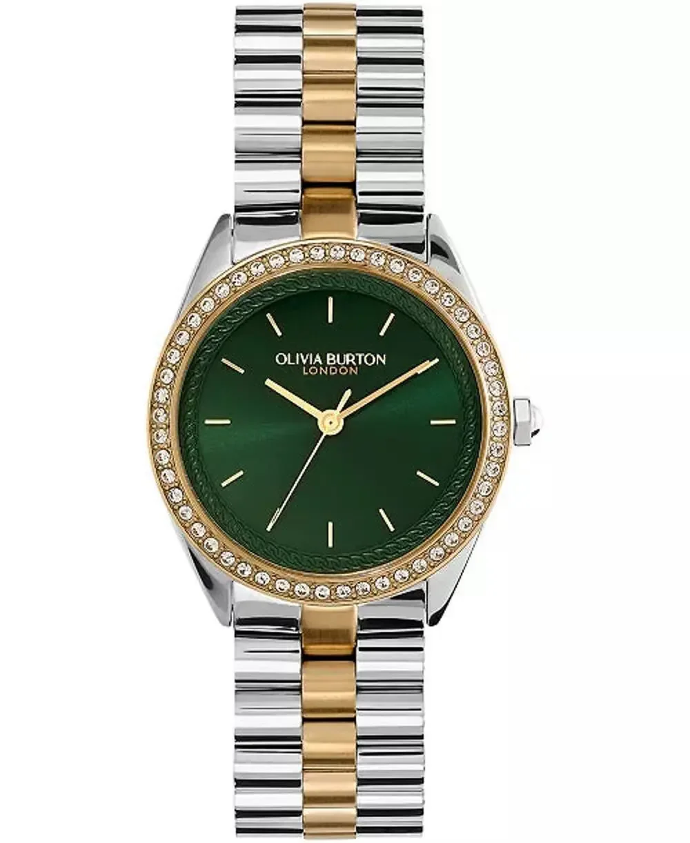 Olivia Burton London Women Watch Green Dial Crystal Bezel Two-Tone Nwt Green